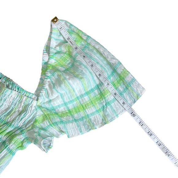 Zara smocked crop top puff sleeve green size large - Picture 10 of 11